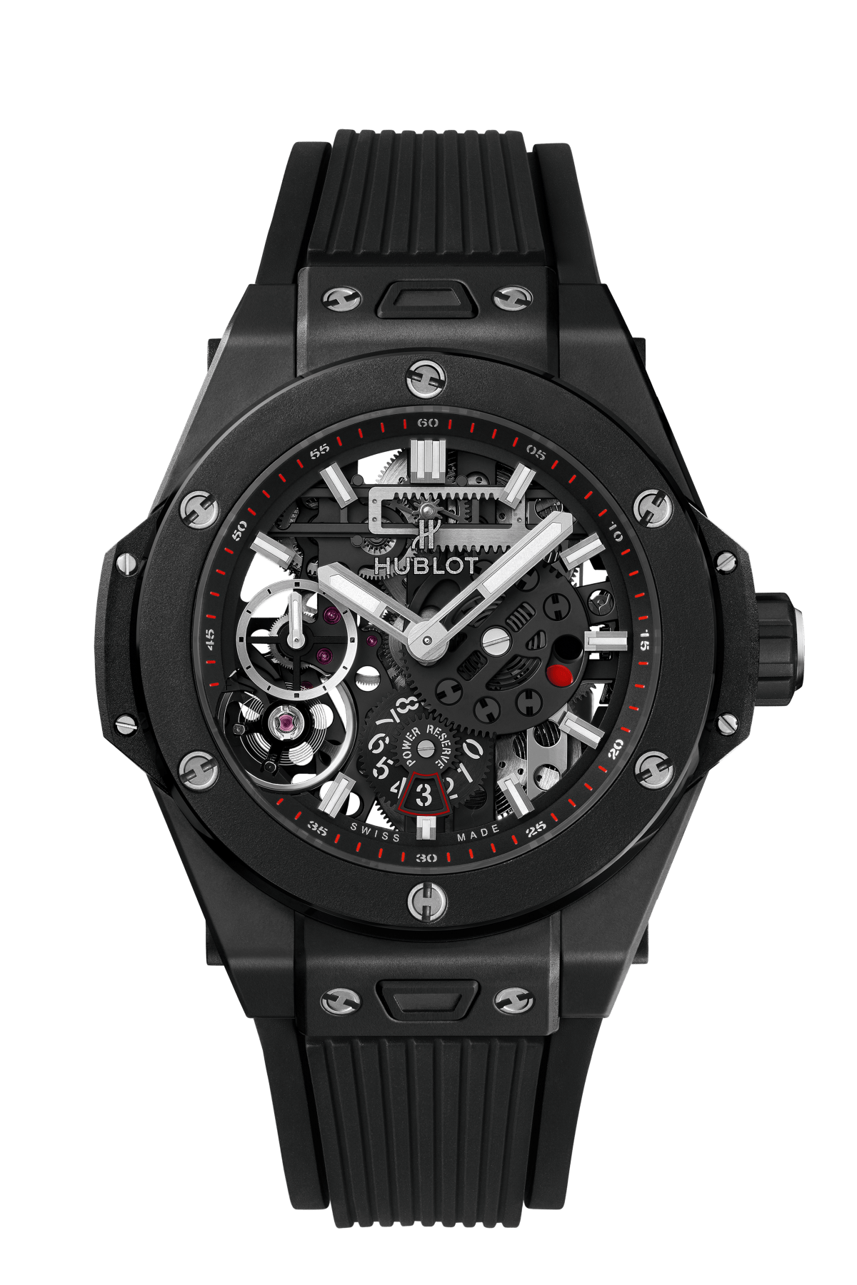 Hublot Big Bang MECA Black Ceramic - 45 MM - Black Rubber Strap - Skeleton Dial - 414.CI.1123.RX