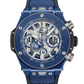 Hublot Big Bang Reloaded Blue Ceramic - 44 MM - Black Rubber And Blue Fabric Strap - Matte Grey Skeleton Dial - 421.EX.5129.NR.RLD