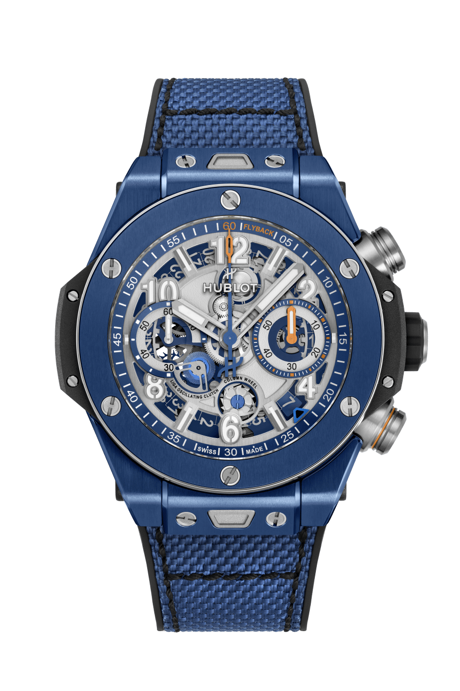 Hublot Big Bang Reloaded Blue Ceramic - 44 MM - Black Rubber And Blue Fabric Strap - Matte Grey Skeleton Dial - 421.EX.5129.NR.RLD