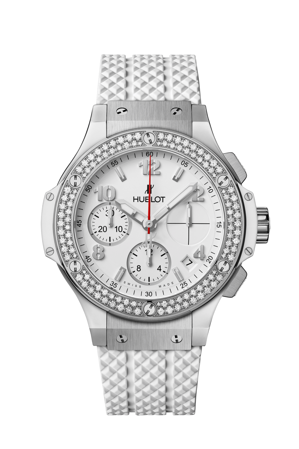 Hublot Big Bang Steel White Diamonds 41 MM - White Rubber Strap  - Diamond Bezel - White Dial - 342.SE.230.RW.114