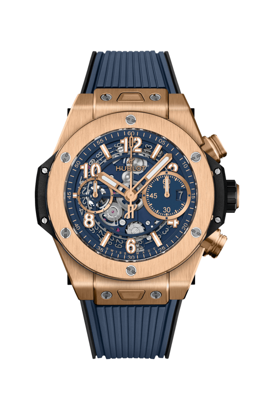 Hublot Big Bang Unico King Gold Blue 42 MM - Black and Blue Rubber Strap - Matte Blue Skeleton Dial - 441.OX.5181.RX