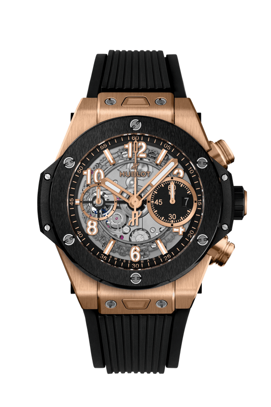 Hublot Big Bang Unico King Gold Ceramic 42 MM - Black Rubber Strap - Matte Black Skeleton Dial - 441.OM.1181.RX