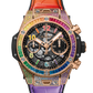 Hublot Big Bang Unico King Gold Rainbow 42 MM - Black Rubber and Multicolor Alligator Strap - Diamond Bezel - Matte Black Skeleton Dial - 441.OX.1118.LR.0999