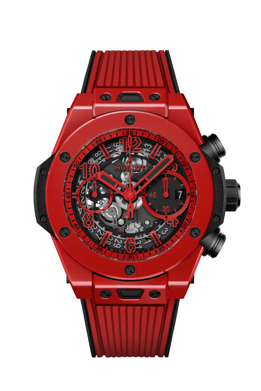 Hublot Big Bang Unico Red Magic 42 MM - Black and Red Rubber Strap - Matte Red Skeleton Dial - 441.CF.8513.RX