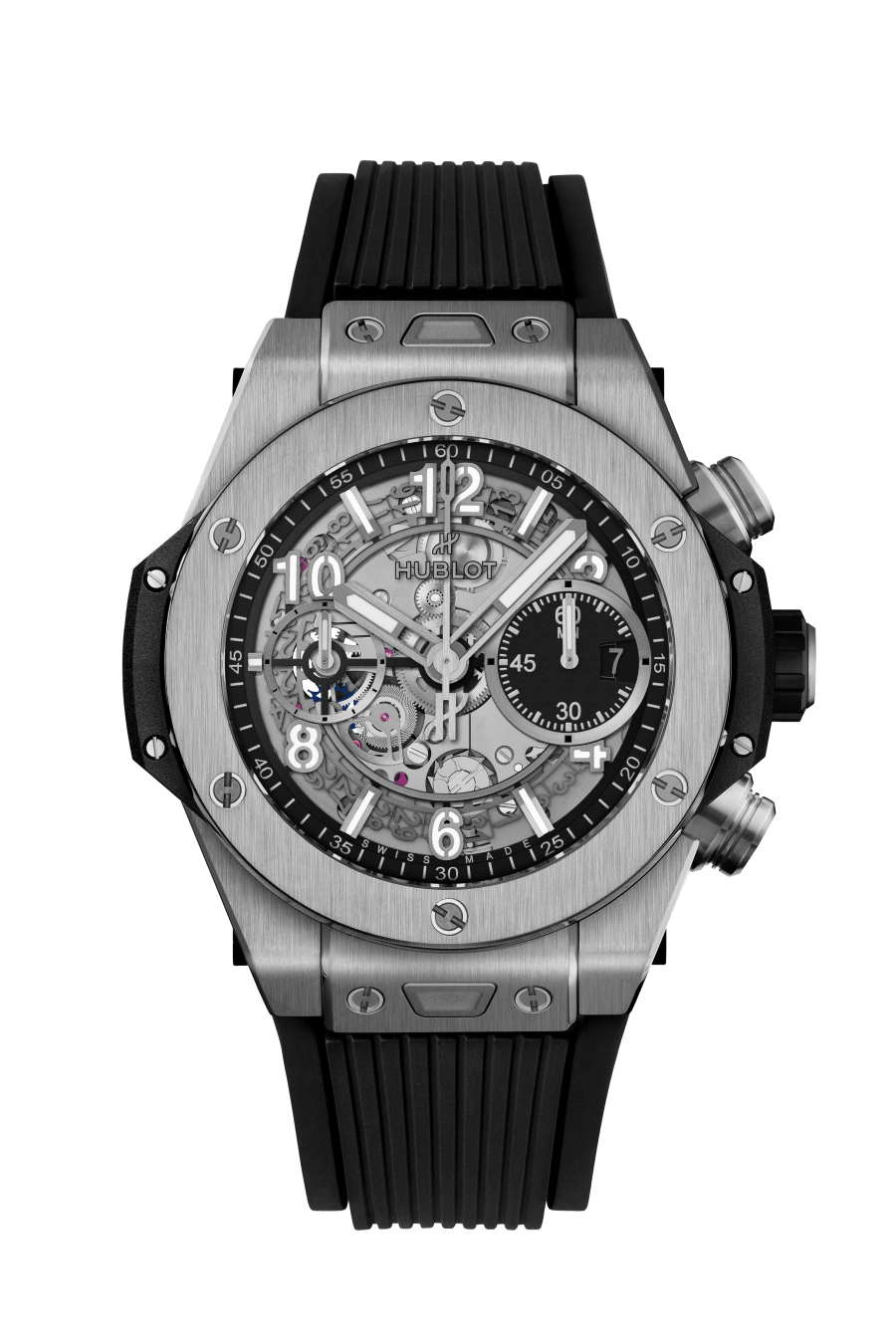 Hublot Big Bang Unico Titanium 42 MM - Striped Black Rubber Strap - Matte Black Skeleton Dial - 441.NX.1171.RX