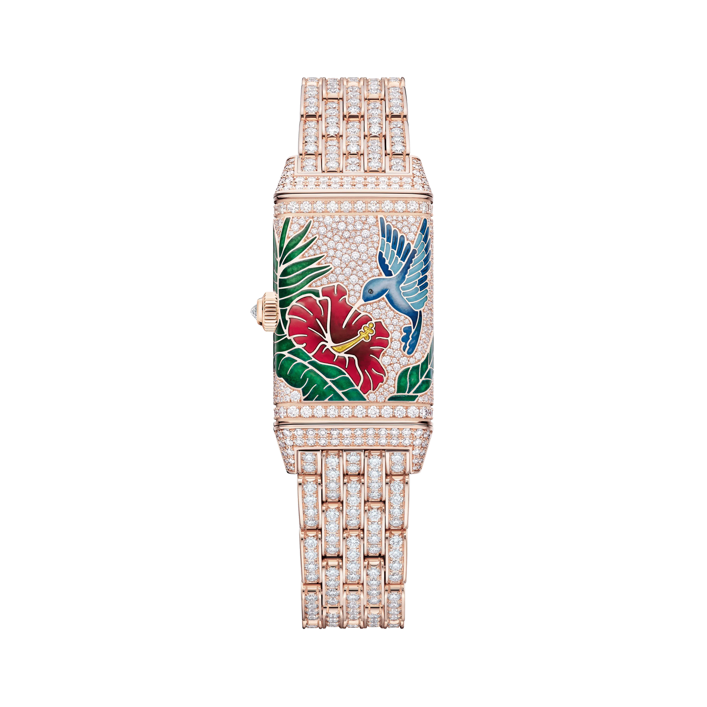 JLC - Reverso One "Hibiscus Rosa" Limited Edition - 40 MM x 20 MM - Rose Gold - Mother-Of-Pearl Dial - Full Diamond-Set Case And Bracelet - Q3292325