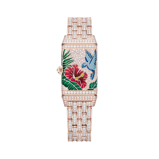 JLC - Reverso One "Hibiscus Rosa" Limited Edition - 40 MM x 20 MM - Rose Gold - Mother-Of-Pearl Dial - Full Diamond-Set Case And Bracelet - Q3292325