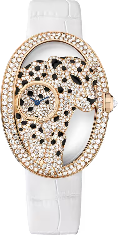 Cartier Panthére Rose gold 14 MM - White Semi-matte Alligator Strap - Diamond Bezel - Rose Gold Diamond Dial - HPI00971