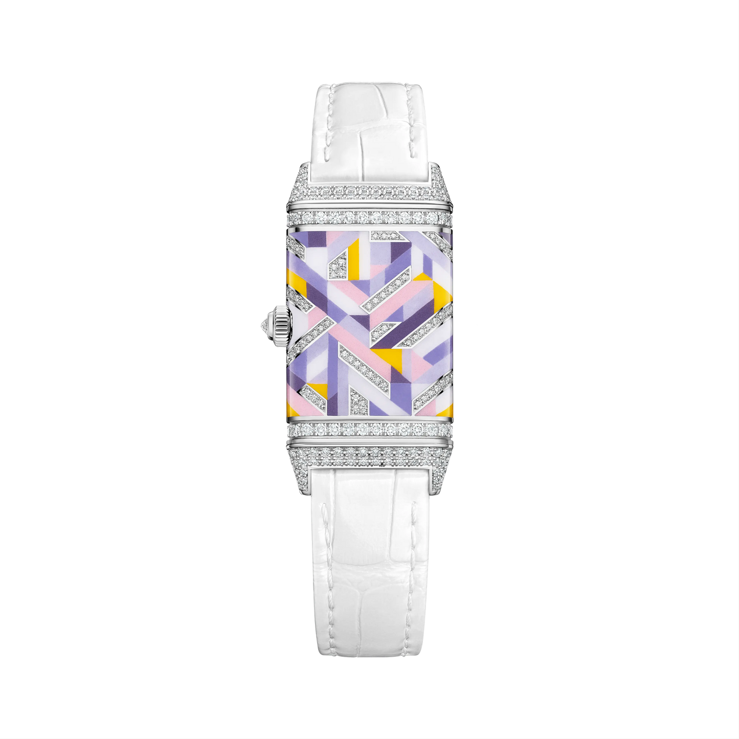 JLC - Reverso One Precious Colours - Limited Edition - 40 MM x 20 MM - White Gold - Mother-Of-Pearl Dial - Diamond-Set Case - White Leather Strap - Q3293433