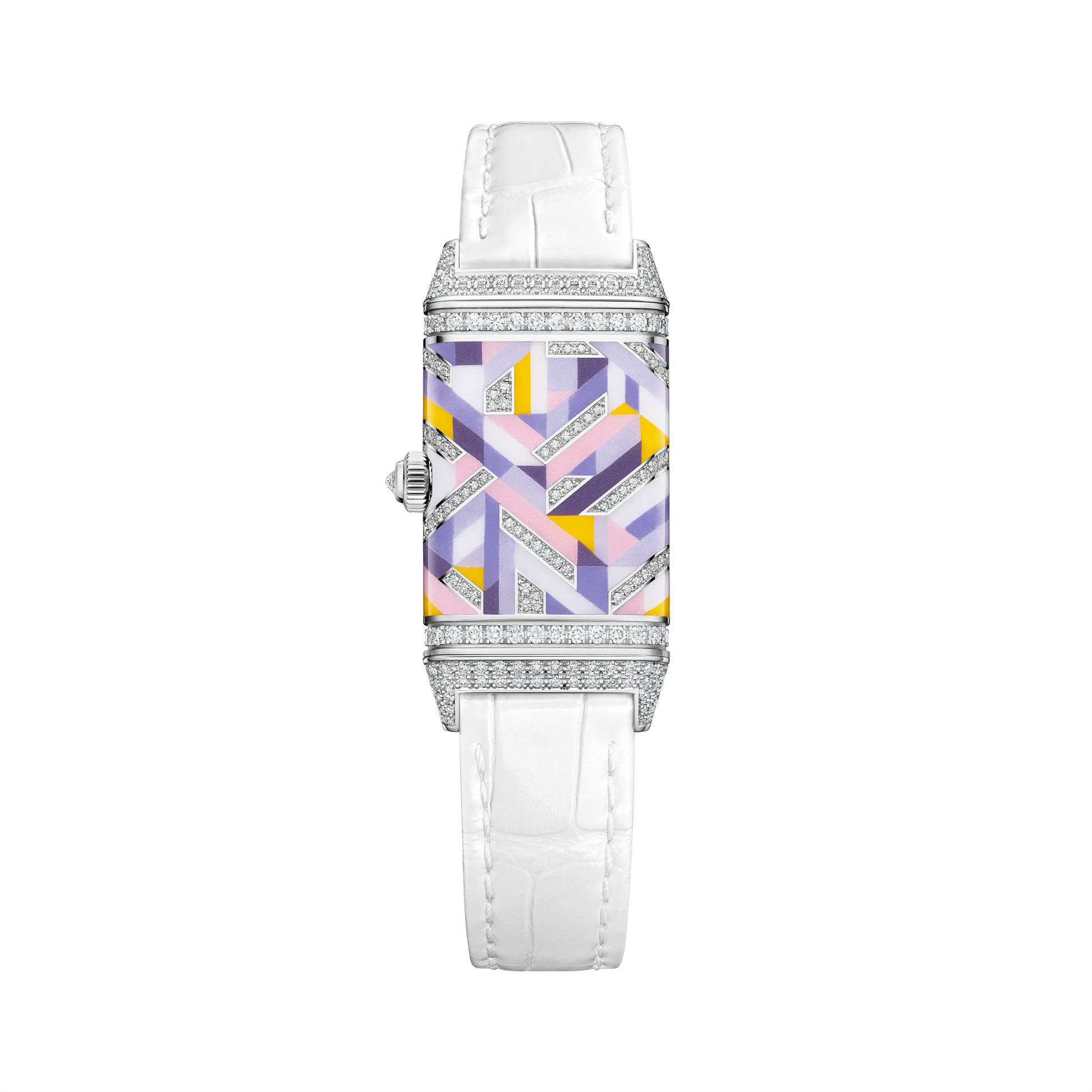 JLC - Reverso One Precious Colours - Limited Edition - 40 MM x 20 MM - White Gold - Mother-Of-Pearl Dial - Diamond-Set Case - White Leather Strap - Q3293433