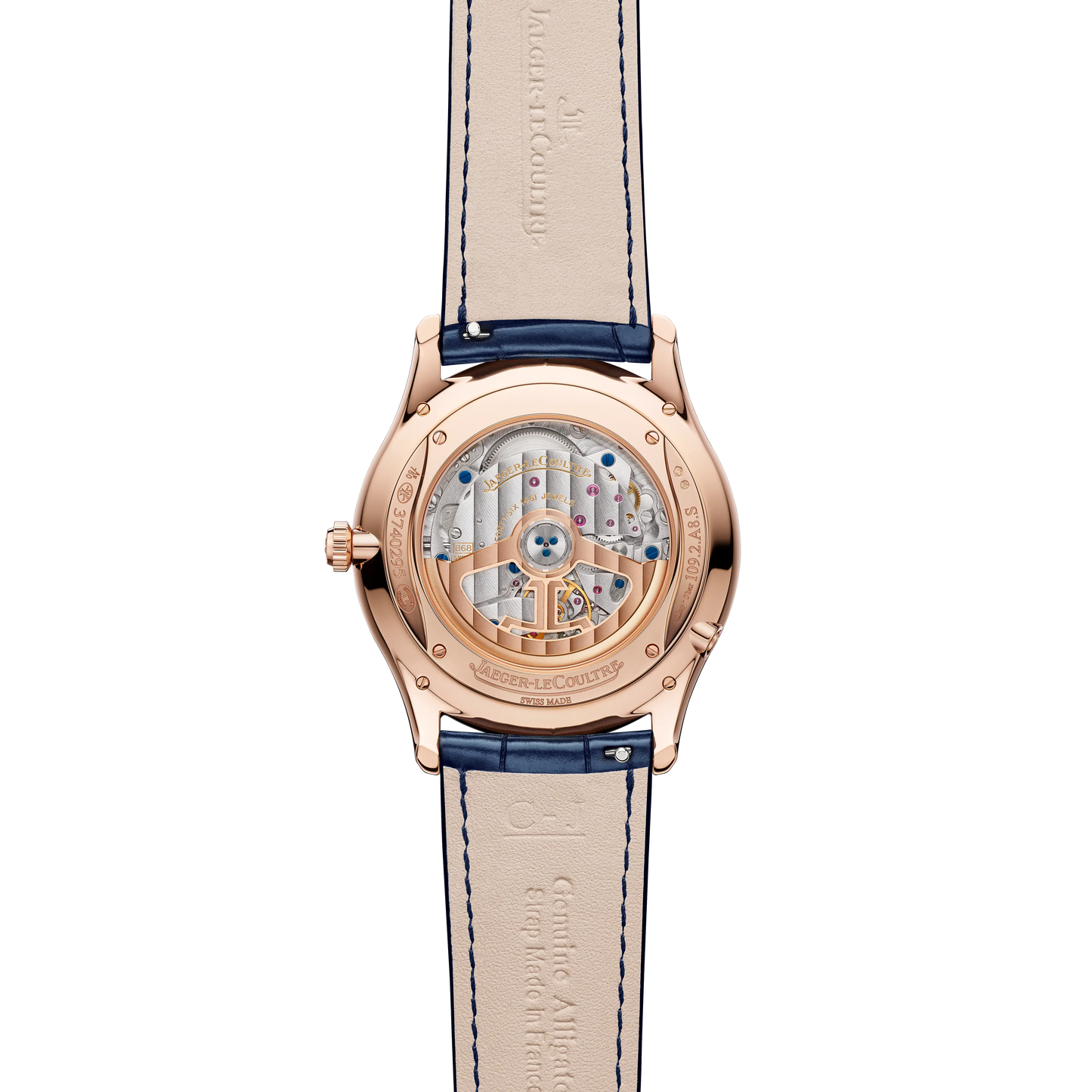 JLC - Master Ultra Thin Perpetual Calendar - 39 MM - Pink Gold - Midnight Blue Dial - Blue Leather Strap - Q114258J