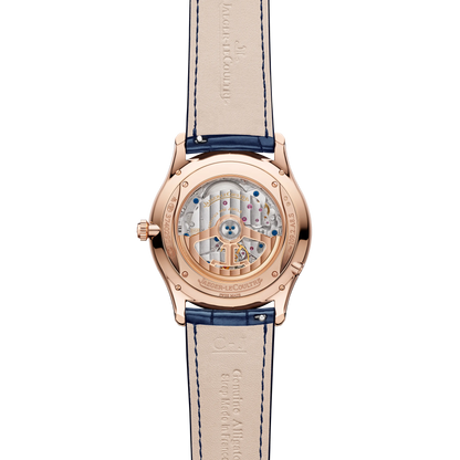 JLC - Master Ultra Thin Perpetual Calendar - 39 MM - Pink Gold - Midnight Blue Dial - Blue Leather Strap - Q114258J