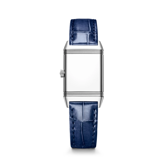 JLC - Reverso Classic Monoface - 35.78 MM x 21 MM - Stainless Steel - Silvered-Gray Guilloché Dial - Blue Leather Strap - Q2608442