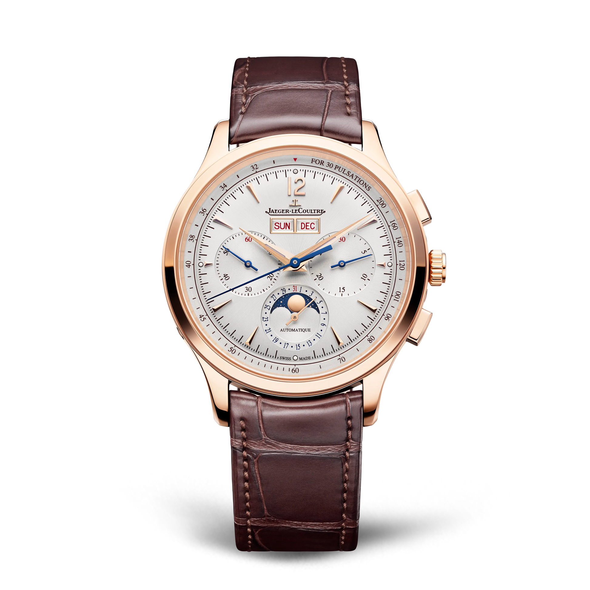 JLC - Master Control Chronograph Calendar - 40 MM - Pink Gold - Silvered-Gray Dial - Brown Leather Strap - Q4132530
