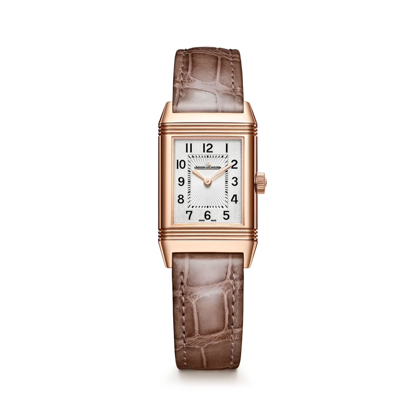 JLC - Reverso Classic Monoface - 35.78 MM x 21 MM - Pink Gold - Silvered-Gray Guilloché Dial - Taupe Leather Strap - Q2602542
