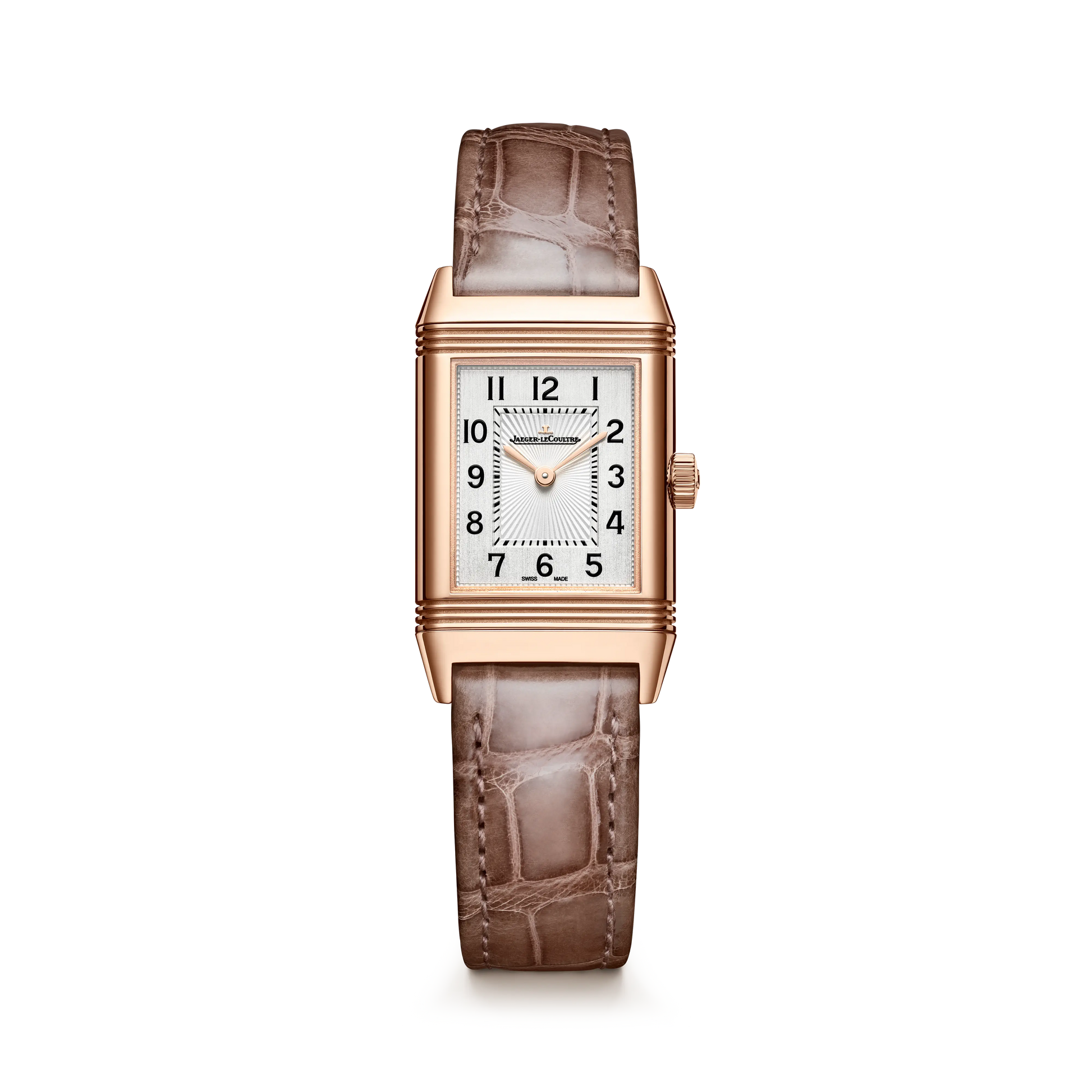 JLC - Reverso Classic Monoface - 35.78 MM x 21 MM - Pink Gold - Silvered-Gray Guilloché Dial - Taupe Leather Strap - Q2602542