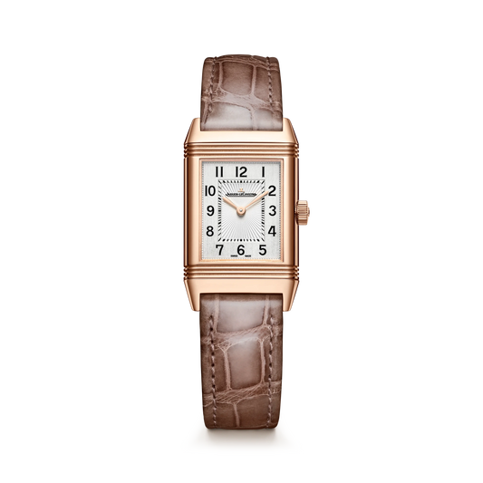 JLC - Reverso Classic Monoface - 35.78 MM x 21 MM - Pink Gold - Silvered-Gray Guilloché Dial - Taupe Leather Strap - Q2602542