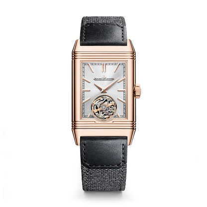 JLC - Reverso Tribute Duoface Tourbillon - 45.5 MM x 27.4 MM - Pink Gold - Silvered-Gray/Black Dial - Black Leather Strap - Q392243J