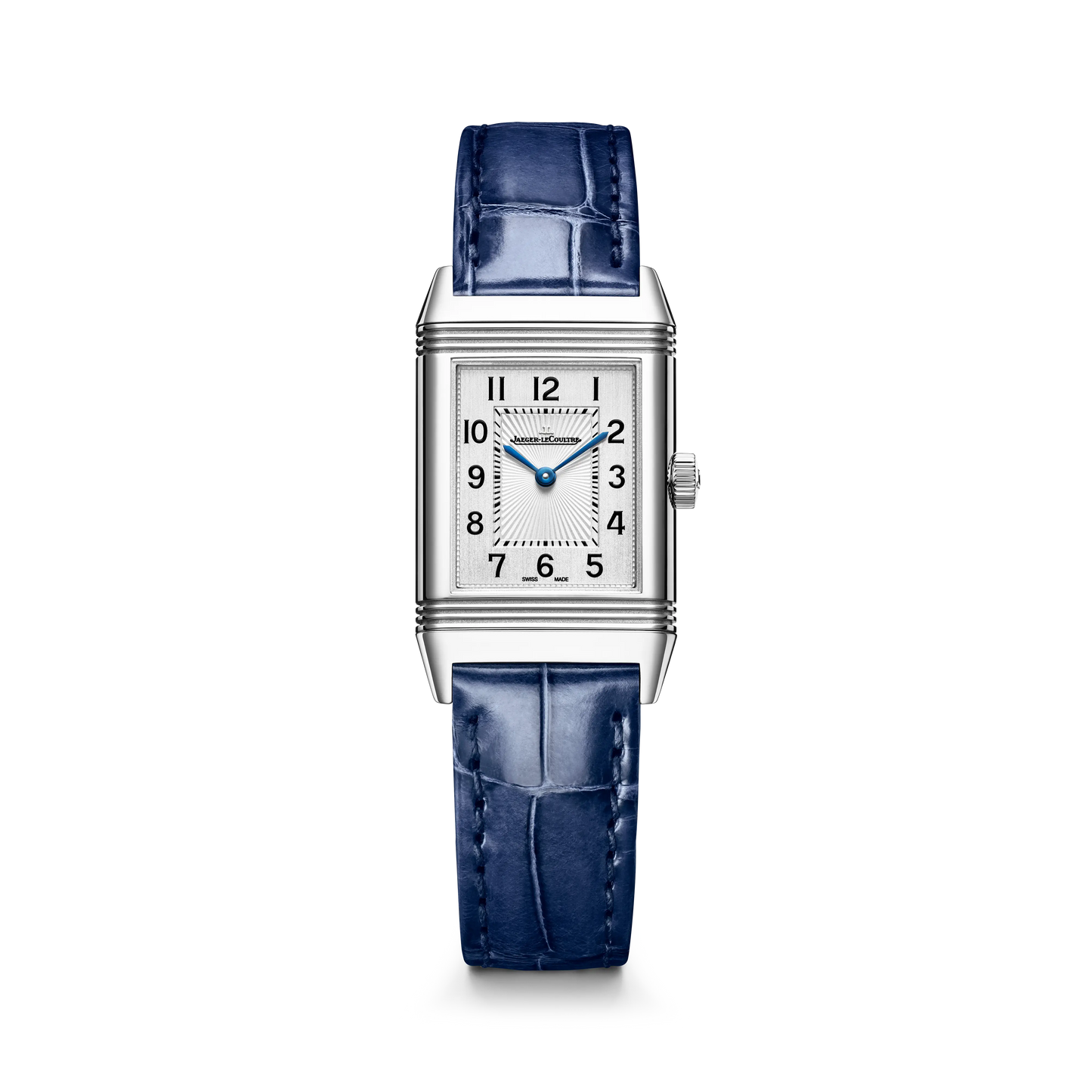 JLC - Reverso Classic Monoface - 35.78 MM x 21 MM - Stainless Steel - Silvered-Gray Guilloché Dial - Blue Leather Strap - Q2608442