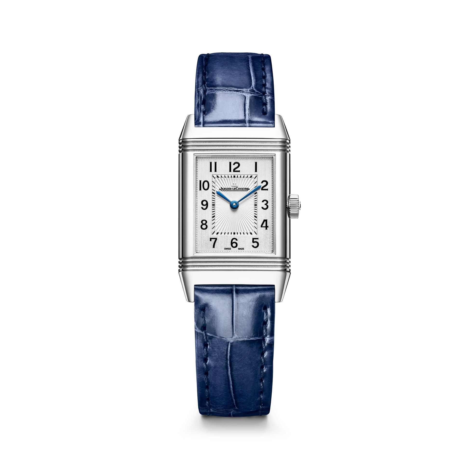 JLC - Reverso Classic Monoface - 35.78 MM x 21 MM - Stainless Steel - Silvered-Gray Guilloché Dial - Blue Leather Strap - Q2608442