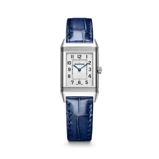 JLC - Reverso Classic Monoface - 35.78 MM x 21 MM - Stainless Steel - Silvered-Gray Guilloché Dial - Blue Leather Strap - Q2608442