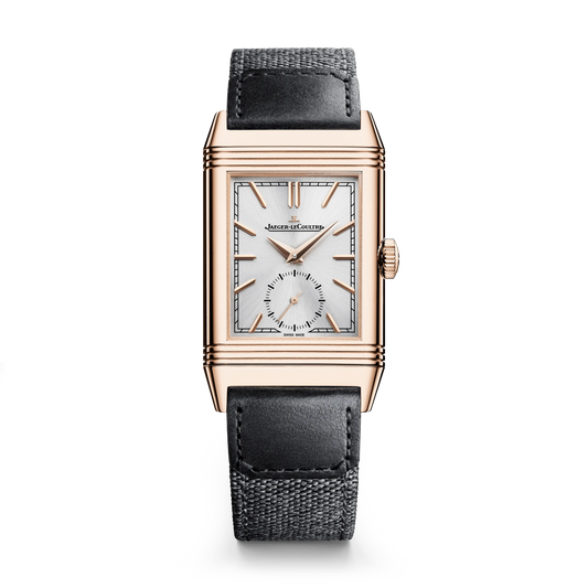 JLC - Reverso Tribute Monoface Small Seconds - 45.6 MM x 27.4 MM - Pink Gold - Silvered-Gray Dial - Black Leather/Canvas Strap - Q7132521
