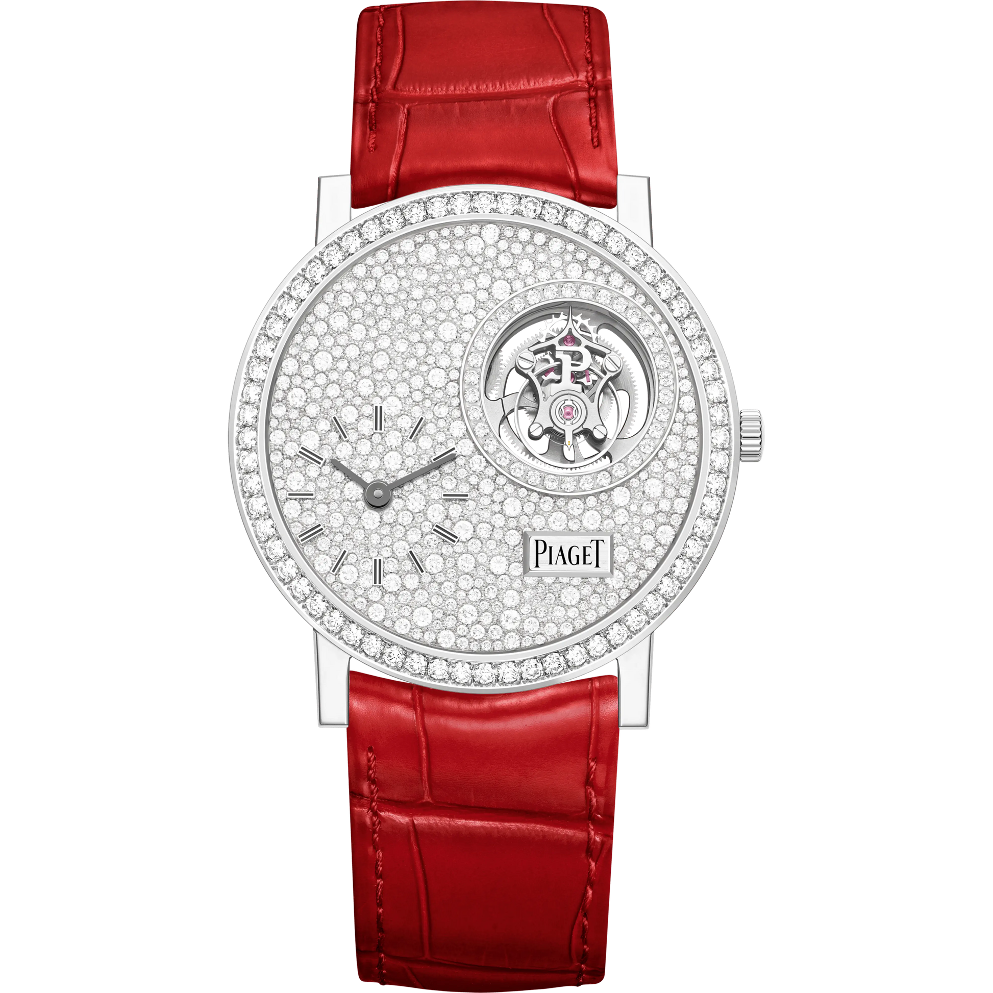 Piaget Altiplano - White Gold 38 MM - Red Leather Strap - Diamond Bezel - Diamond Dial - G0A45034