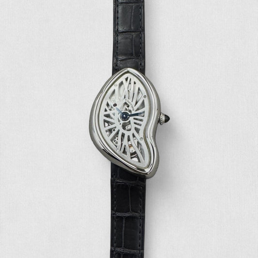 Cartier Crash Skeleton - Platinum - 45 MM x 28 MM - Black Leather Strap - Skeleton Dial - W7200001