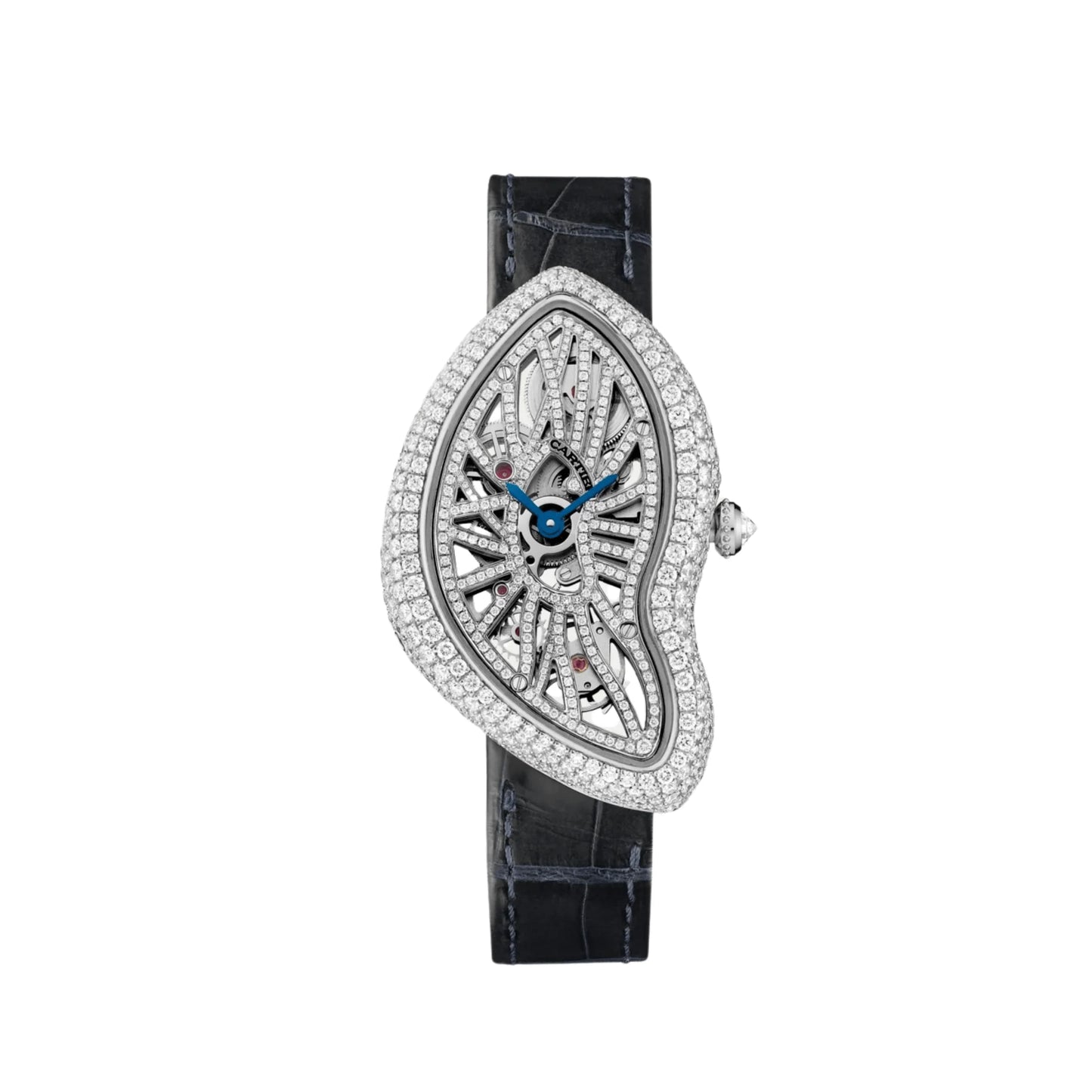 Cartier Crash Skeleton Diamond Case - Platinum - 45 MM x 28 MM - Black Leather Strap - Skeleton Dial - HPI00935