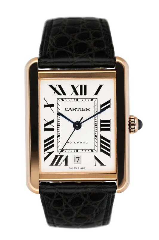 Cartier Tank Solo XL 41 MM - Brown Leather Strap - Rose Gold Bezel - Silver Dial - 3514 / W5200026