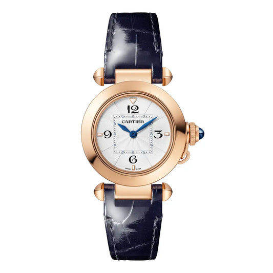 Cartier Pasha de Cartier Rose gold 30 MM - Blue Alligator Leather Strap - Opaline Flinqué Dial - WGPA0018