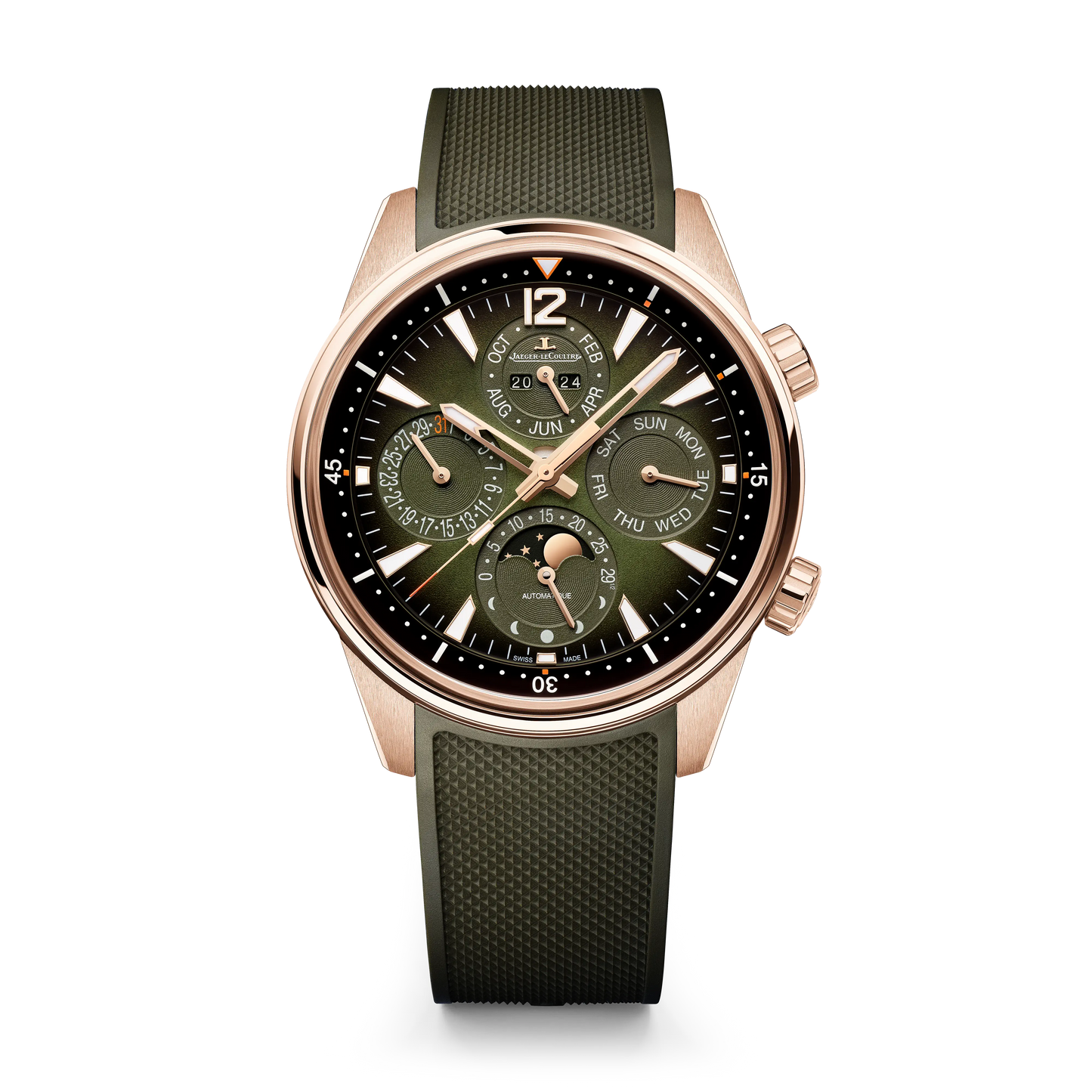 JLC - Polaris Perpetual Calendar - 42 MM - Pink Gold - Shaded Green Dial - Green Rubber Strap - Q908263J