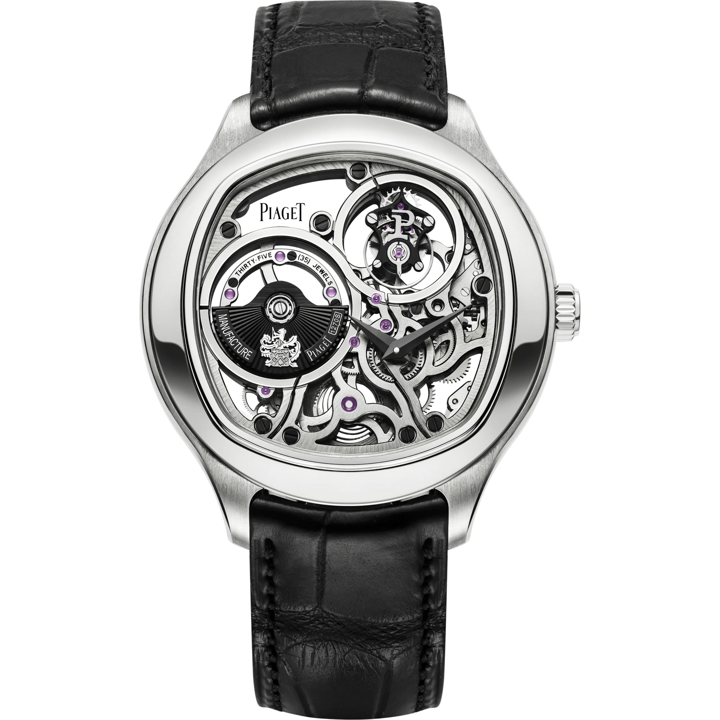 Piaget Polo Emperador - White Gold 46.5 MM - Black Leather Strap - Skeleton Dial - G0A40041