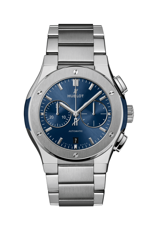 Hublot Classic Fusion Blue Chronograph Titanium 42 MM - Titanium Bracelet - Satin Blue Sunburst Dial - 540.NX.7170.NX