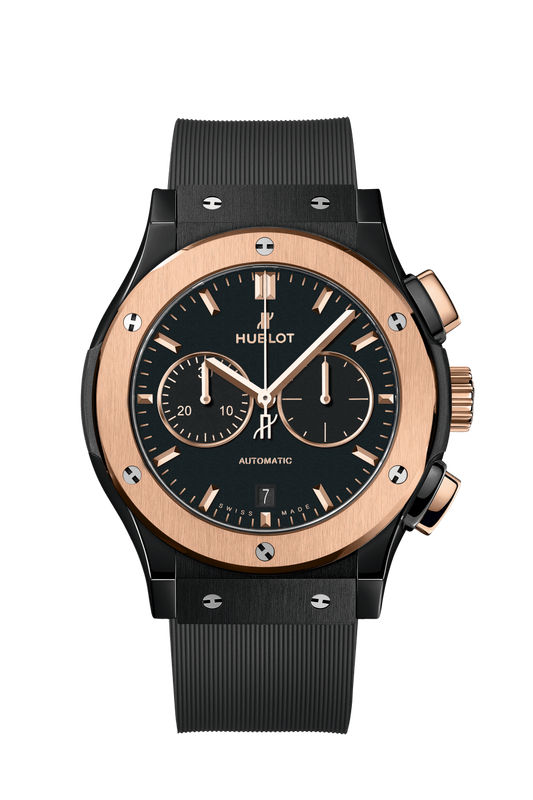 Hublot Classic Fusion Chronograph Ceramic King Gold 42 MM - Black Rubber Strap - Matte Black Dial - 541.CO.1181.RX