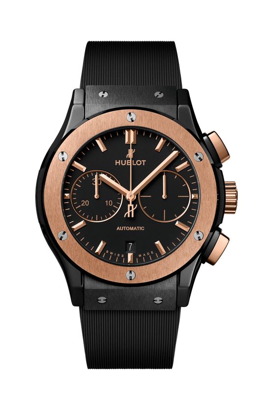 Hublot Classic Fusion Chronograph Ceramic King Gold 45 MM - Black Rubber Strap - Matte Black Dial - 521.CO.1181.RX