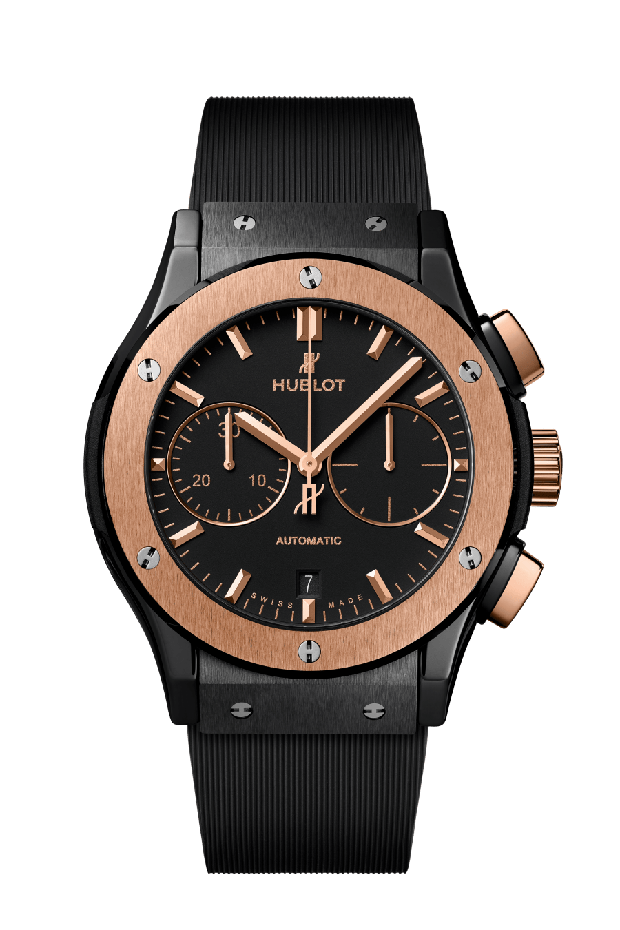 Hublot Classic Fusion Chronograph Ceramic King Gold 45 MM - Black Rubber Strap - Matte Black Dial - 521.CO.1181.RX