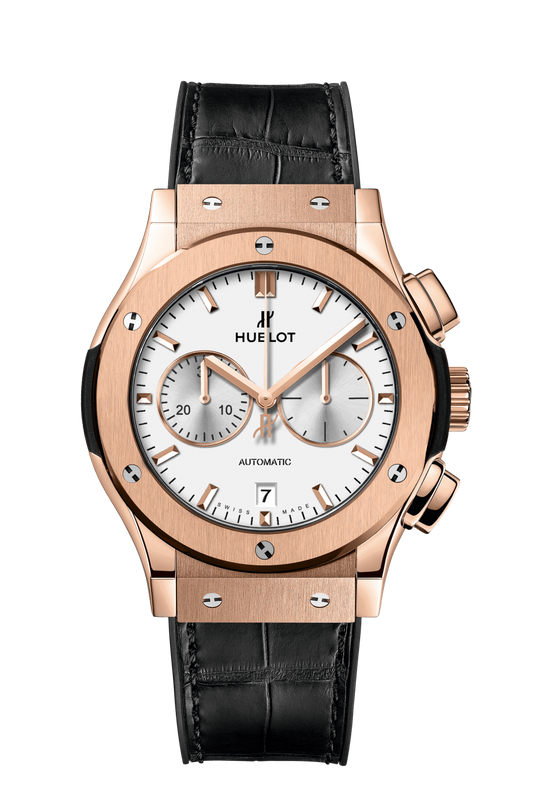 Hublot Classic Fusion Chronograph King Gold Opalin 42 MM - Black Rubber and Alligator Straps - Opaline Dial - 541.OX.2611.LR