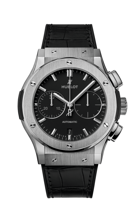 Hublot Classic Fusion Chronograph Titanium 45 MM - Black Rubber and Alligator Strap - Matte Black Dial - 521.NX.1171.LR