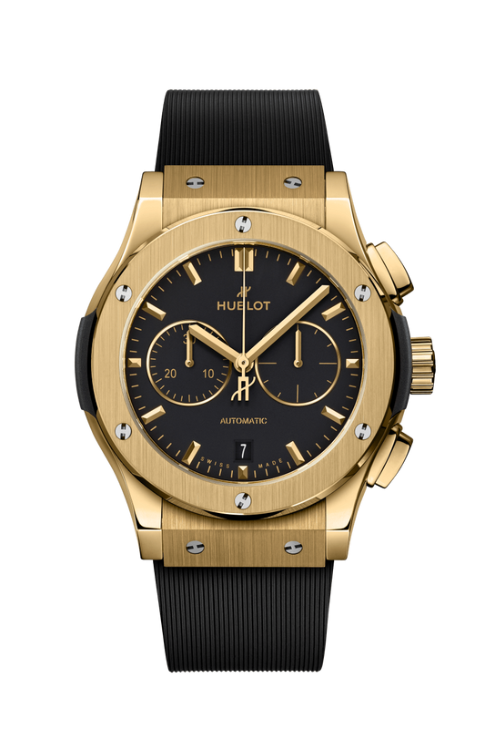 Hublot Classic Fusion Chronograph Yellow Gold 42 MM - Black Rubber Strap - Matte Black Dial - 541.VX.1130.RX