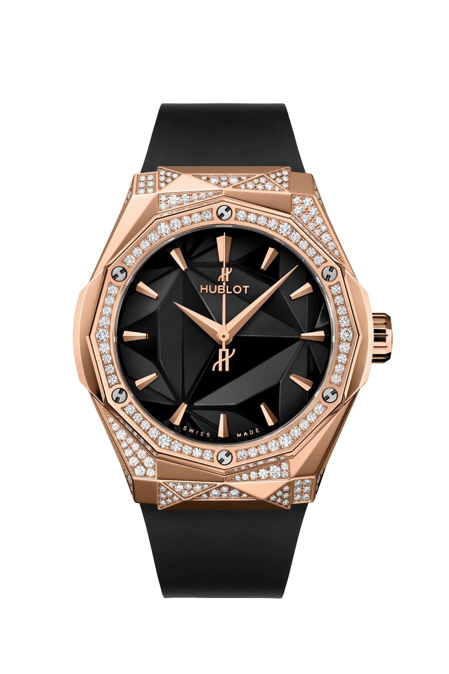 Hublot Classic Fusion Orlinski King Gold Alternative Pave 40 MM - Black Rubber Strap - Diamond Bezel - Polished Black Dial - 550.OS.1800.RX.1804.ORL19