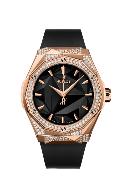 Hublot Classic Fusion Orlinski King Gold Alternative Pave 40 MM - Black Rubber Strap - Diamond Bezel - Polished Black Dial - 550.OS.1800.RX.1804.ORL19