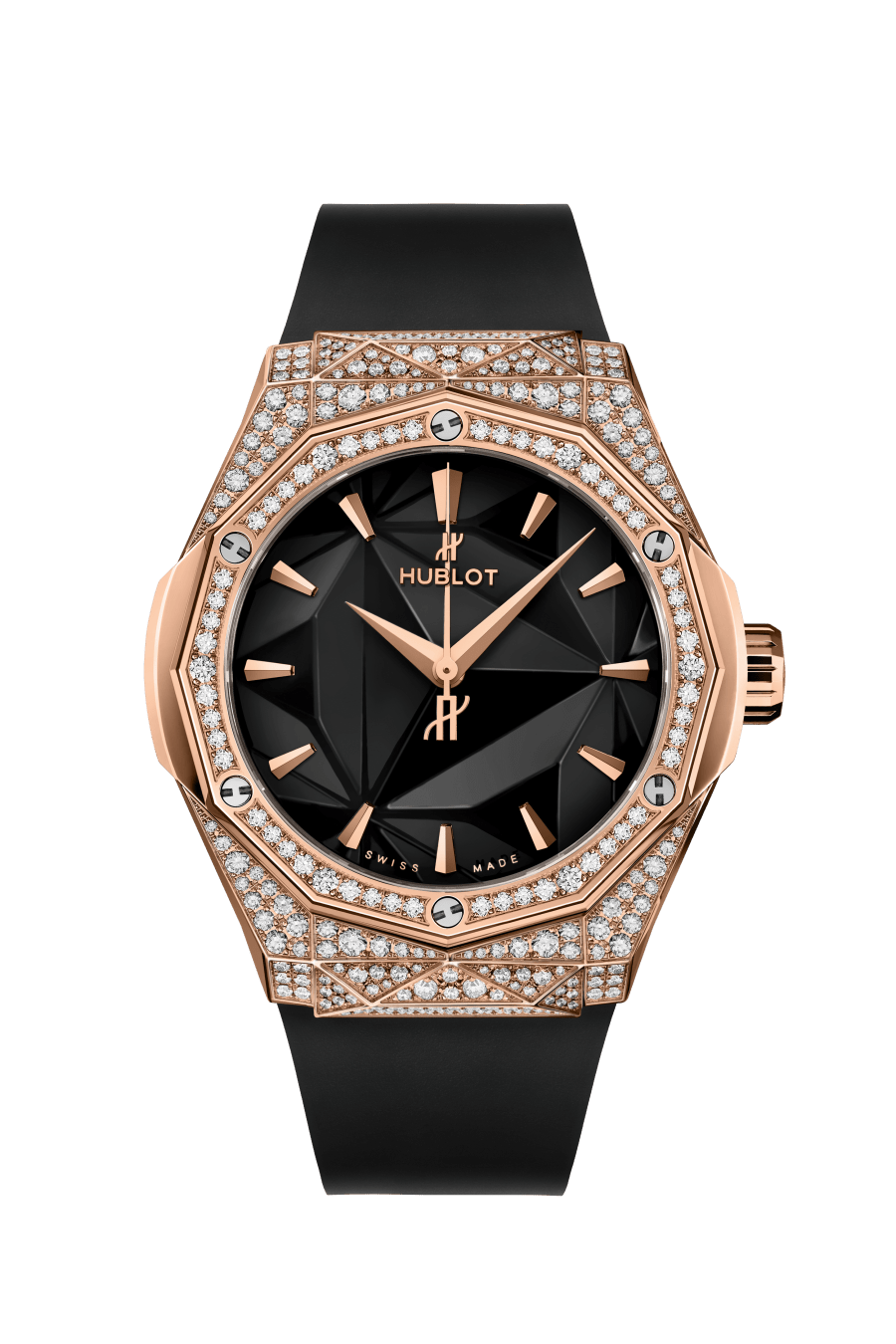 Hublot Classic Fusion Orlinski King Gold Pave 40 MM - Black Rubber Strap - Diamond Bezel - Polished Black Dial - 550.OS.1800.RX.1604.ORL19