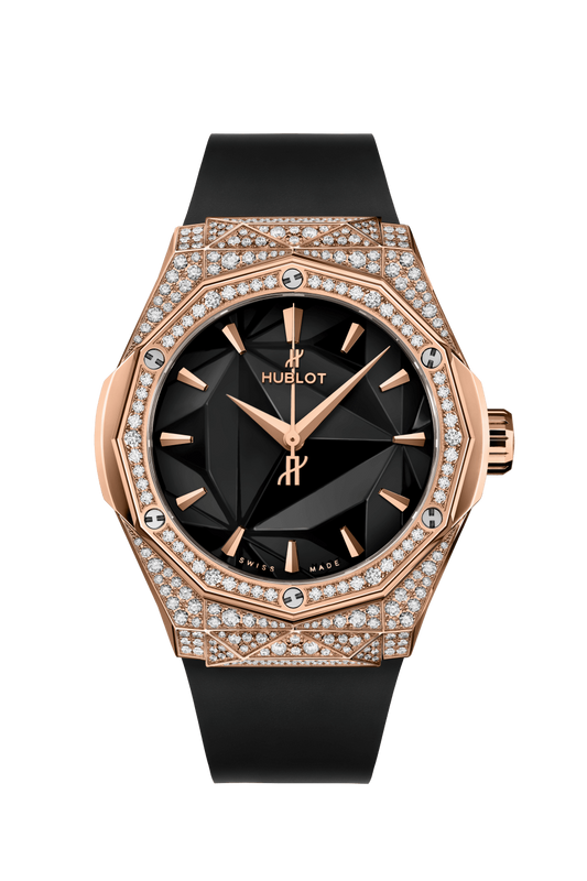 Hublot Classic Fusion Orlinski King Gold Pave 40 MM - Black Rubber Strap - Diamond Bezel - Polished Black Dial - 550.OS.1800.RX.1604.ORL19