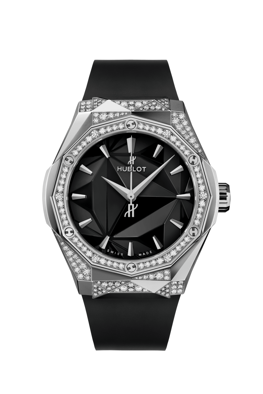 Hublot Classic Fusion Orlinski Titanium Alternative Pave 40 MM - Black Rubber Strap - Diamond Bezel -Polished Black Dial - 550.NS.1800.RX.1804.ORL19