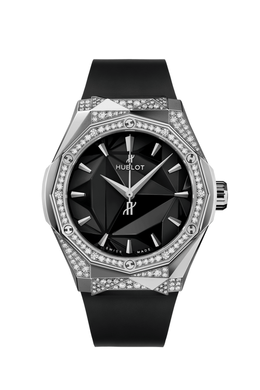 Hublot Classic Fusion Orlinski Titanium Alternative Pave 40 MM - Black Rubber Strap - Diamond Bezel -Polished Black Dial - 550.NS.1800.RX.1804.ORL19