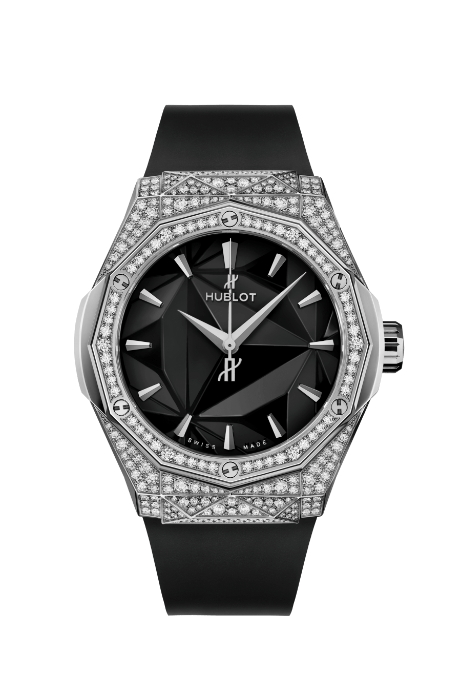 Hublot Classic Fusion Orlinski Titanium Pave 40 MM - Black Rubber Strap - Diamond Bezel -Polished Black Dial - 550.NS.1800.RX.1604.ORL19