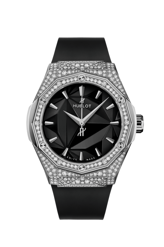 Hublot Classic Fusion Orlinski Titanium Pave 40 MM - Black Rubber Strap - Diamond Bezel -Polished Black Dial - 550.NS.1800.RX.1604.ORL19