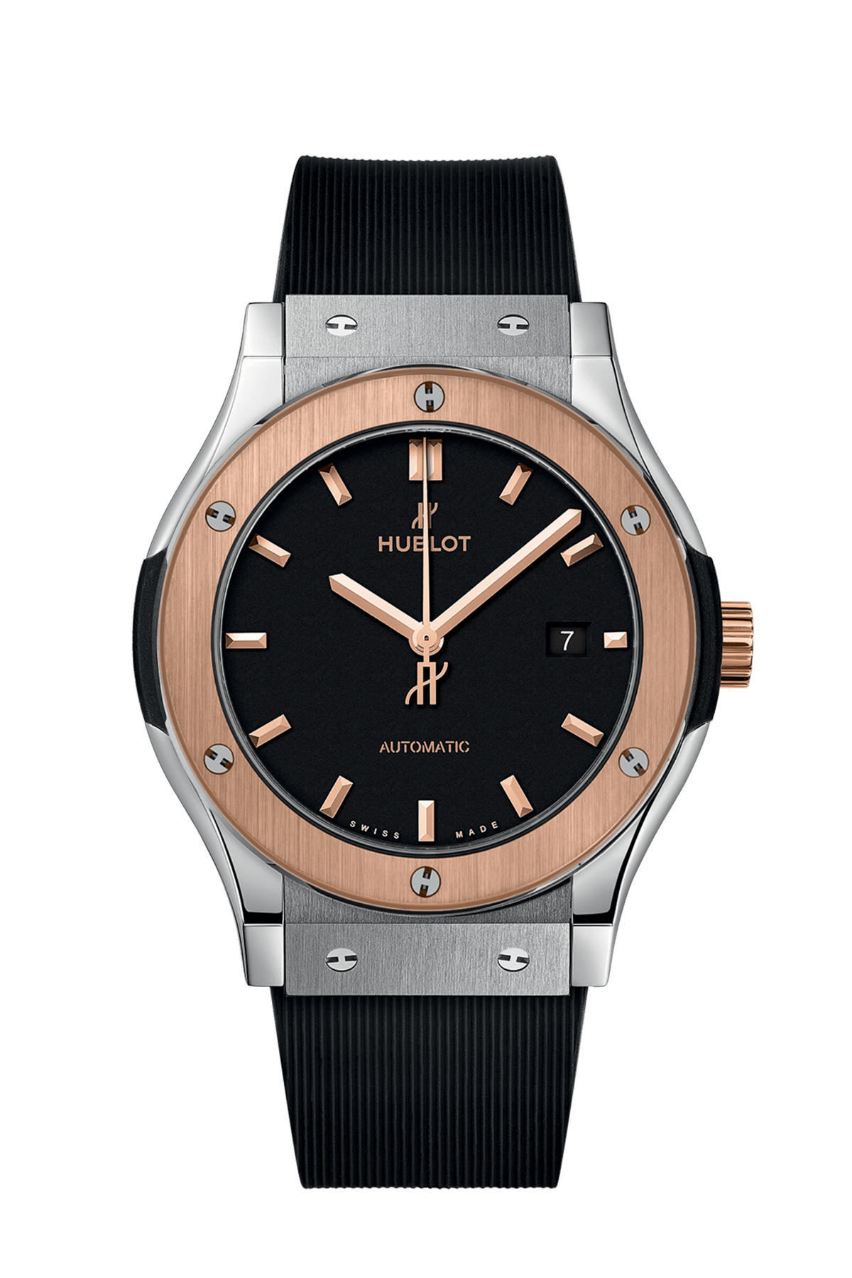 Hublot Classic Fusion Titanium King Gold 42 MM - Black Rubber Strap - Rose Gold Bezel - Black Dial - 542.NO.1181.RX