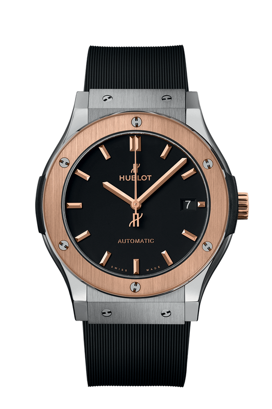 Hublot Classic Fusion Titanium King Gold 45 MM - Black Rubber Strap - Black Dial - 511.NO.1181.RX